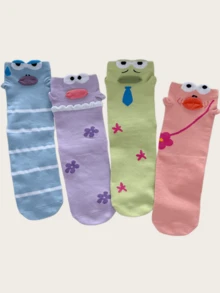 1/4 Pair Cute Funny Cartoon Fish Expression Women's Mid-Calf Socks - Multicolor - View 8
