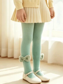 4 Pairs Girls Plush Bow Solid Color Tights, Soft High Elastic Full Foot Leggings, Versatile Everyday Leggings For Girls - Multicolor - View 7