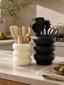 Resin Kitchen Utensil Holder, Bubble Stack Countertop Organizer, Modern Spoon Spatula Whisk Storage Caddy, Black & Cream Kitchen Tool Holder For Cooking Utensils, Baking Tools, Coffee Bar, Pantry, Dining Room, Kitchen Counter Decor, Housewarming Gift - Multicolor - View 3