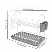2-Tier Metal Dish Drying Rack With Drain Tray - Kitchen Counter Storage Organizer, Can Hold Plates, Knives, Cups And Cutting Boards, Space Saving, Fast Draining, Smooth Water Flow, Large Capacity Drying Rack, Suitable For Kitchen Countertop Use - Multicolor - View 13