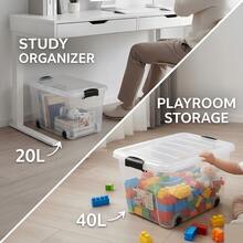 Plastic Transparent Thickened Storage Box With Wheels For Organizing Clothes, Toys, And Food; Suitable For Home Use With Lid. - A - View 2