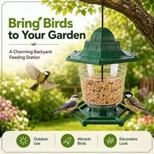 1pc Large Capacity Outdoor Hanging Bird Feeder, Weather-Resistant Green Plastic Bird Food Feeder With Transparent Storage Bin And Sturdy Perch Tray, Suitable For Backyard Garden Yard Bird Watching - A - View 6