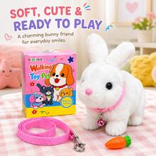 TOYSporael Walking Plush Bunny Toy With Leash & Carrot, Interactive Stuffed Rabbit Pet Toy, Baby Toys, Toys For Girls, Toddler Toys, Plush Animal, Battery Operated Bunny, Easter Basket Stuffers, Birthday Christmas Gift - White - View 9