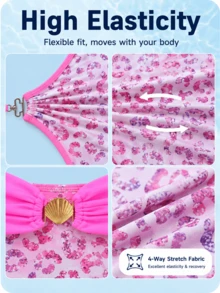 HOTTIE HABIT Women's Pink Leopard Print Halter Triangle Bikini Set, Contrast Pink Waistband, Shell Metal Buckle High Waist Two Pieces Summer Beach Swimsuit - Multicolor - View 9