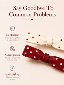 2pcs Women's Cute Polka Dot Bow Duckbill Hair Clips, Suitable For School, Commuting, Party And Multiple Occasions, Front Hair/Side Bangs Clip, Ancola Red/Milk White Multi-Style Polka Dot Ins Influencer Hair Accessory, 6cm Portable Size, Secure Grip, Versatile Daily Hair Clip (Suitable For Fixing Bangs Or Forehead), Claw Clip Style, Ideal Choice For Women's Hair Accessories - Random Color/style - View 5