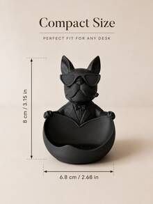 Cool French Bulldog Pen Holder Storage Box With Fashion Glasses, Large Capacity Desktop Pen Cup And Miscellaneous Storage Tray (Suitable For Keys, Coins, Earrings, Rings), Living Room, Entryway, Study Or Office Decorative Ornament, Stable Anti-Tip Design - Multicolor - View 4