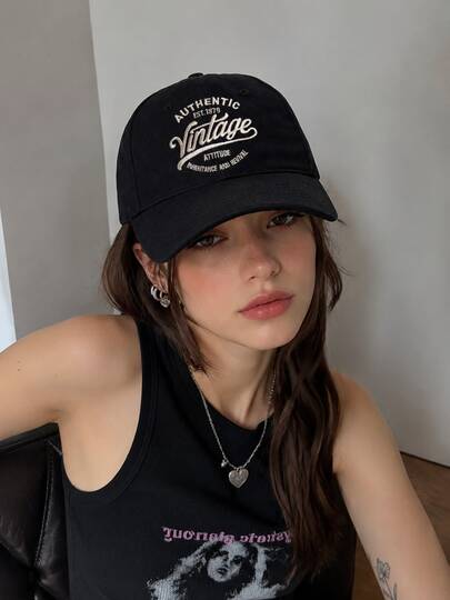 1件復古刺繡棒球帽，男女通用可調節Dad Hat，拼色休閒卡車帽，透氣夏季戶外旅行高爾夫帽