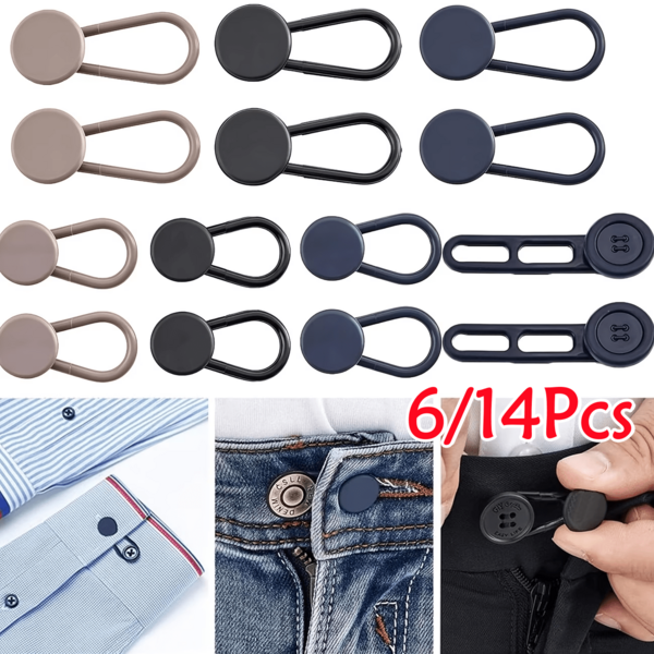 6/14 piezas Extensores de botones para jeans y pantalones - Adecuados para camisas, pantalones de vestir, cuellos, pantalones cortos - Sin necesidad de coser, unisex