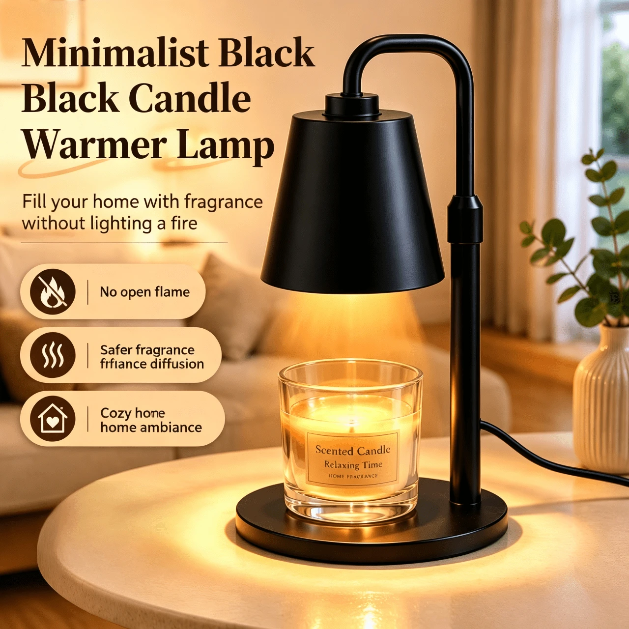Minimalist Table Candle Warmer Lamp, Wear-Resistant Metal Shade, Full Timing And Brightness Adjustment Features. Perfect Home Ornament, Desirable Gift For Christmas, Graduation And Housewarming Events.