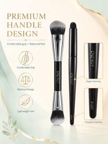 ENERGY 2Pcs Dual Ended Makeup Brush Set, Multi-Use Face & Eye Brushes For Foundation, Concealer, Eyeshadow Blending, Powder, Cream & Liquid Makeup, Soft Synthetic Bristles Beauty Brush Duo - Black - View 6