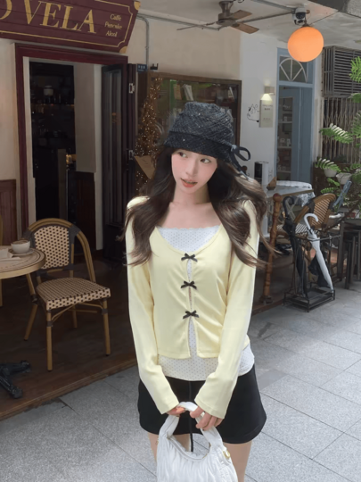 Women's Vintage Knitted Long Sleeve Top With Bow Detail, Regular Length, Perfect Choice For Autumn Women's Wear