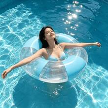 1pc Inflatable Swim Ring Pool Float Adult Swim Ring Pool Accessory Summer Water Sports Swimming Float - Multicolor - View 2