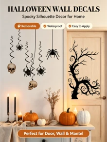 3 Styles Halloween Wall Decals Hanging Skeleton Spider / Multi-Size Hanging Spider / Dark Withered Tree Silhouette Optional PVC Removable Self-Adhesive Suitable For Ceiling Door Frame Wall Corner Glass Escape Room Window Party Atmosphere Holiday Decoration Stickers - Wall Stickers - View 8