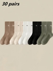 40/30/20 Pasang Kaos Kaki Pria Warna Polos dengan Huruf di Tumit, Dipersonalisasi, Panjang Setengah Betis 5/10/15 Pasang - MultiWarna - View 18