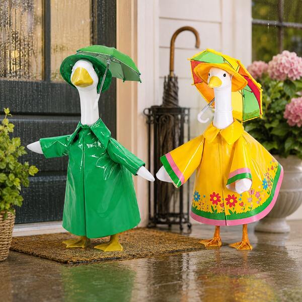 23 Inch Courtyard Goose Raincoat, Suitable For Spring And Summer Courtyard Goose Costumes For Porch Goose Sculptures, Outdoor Courtyard Garden Lawn Decoration Goose Costumes, 58cm Cement Goose Costume Set (Goose Sculptures Not Included)