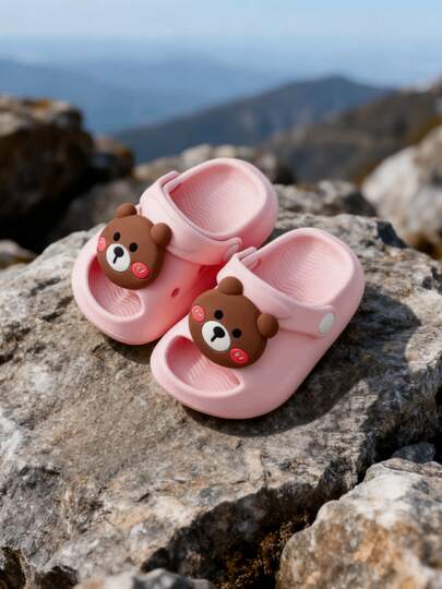 HAHABOBO 2026 New Kids Cute 3D Bear EVA Slides With Adjustable Heel Strap, Lightweight Two-Way Wear Summer Sandals For Boys Girls
