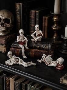 Humorous Reading Skeleton Figurine, Halloween Desktop Decor, Perfect Spooky Accent For Bookshelf, Desk, Office And Bedroom, Great Gift For Book Lovers, Halloween Enthusiasts And Gothic Decor Fans - 1PC - View 2
