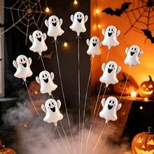 10pcs 38cm Mini White Ghost Aluminum Foil Balloons, Suitable For Halloween Party Decoration Gift Balloons (Ribbon Not Included) Halloween - View 4