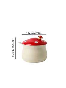 Pote de Tempero em Formato de Cogumelo com Tampa de Colher, Recipiente de Armazenamento de Pimenta em Pó com Colher, Pote de Especiarias para Cozinha Doméstica, Recipiente de Armazenamento de Banha com Tampa, Adequado para Casa, Restaurante, Café, Loja de Doces, Presente, Festa, Reunião - Vermelho - Visão 3
