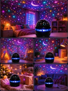 New Design Star & Moon USB Light | Colorful Starry Sky Ceiling Projection Lamp | Cute Shaped Projector | Atmosphere Decor Light | Party Light | Disco Dance Hall Light | LED Desk Lamp | Night Light | Table Lamp | USB Powered (No Remote Control) | Suitable For Dance Hall, Bedroom, Office, Living Room, Game Room, Party, Gathering, Restaurant, Cinema | Perfect Gift For Valentine's Day | Nursery Decor - Colored Light - View 8