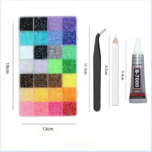 1 Box (19200pcs) Colorful Rhinestones 3mm Resin Flat Back Drill Head Art Craft Set DIY Handmade Kit Crystal Tweezers Pen Jewelry Making Phone Case Decoration - Multicolor - View 7