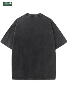 Men's Vintage Acid Washed Graphic T-Shirt Three Burgers I'm Here For The Burger Vintage Distressed Letter Print Oversized Loose Crew Neck Food Street - Black - View 2