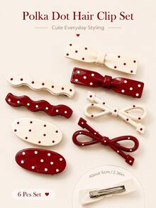 2pcs Women's Cute Polka Dot Bow Duckbill Hair Clips, Suitable For School, Commuting, Party And Multiple Occasions, Front Hair/Side Bangs Clip, Ancola Red/Milk White Multi-Style Polka Dot Ins Influencer Hair Accessory, 6cm Portable Size, Secure Grip, Versatile Daily Hair Clip (Suitable For Fixing Bangs Or Forehead), Claw Clip Style, Ideal Choice For Women's Hair Accessories - Random Color/style - View 11
