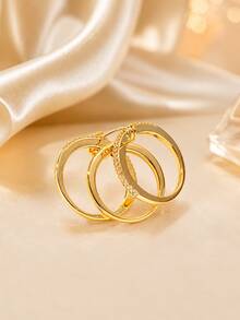 1 pieza Anillo de mujer con diseño único de triple anillo e incrustaciones de circonita cúbica - JZ24069 - Ver 8
