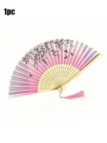 1 pièce Éventail pliant classique, motif de fleurs de cerisier, éventail pliant en bambou tissé à la main avec pompon vintage - Cadeau élégant pour femmes, cadeau de mariage, éventail à main traditionnel chinois, convient pour le printemps et l'été, décoration de mariage et décoration intérieure - Multicolore - Voir 15