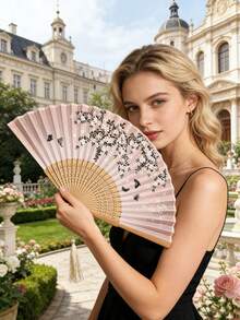 1 pièce Éventail pliant classique, motif de fleurs de cerisier, éventail pliant en bambou tissé à la main avec pompon vintage - Cadeau élégant pour femmes, cadeau de mariage, éventail à main traditionnel chinois, convient pour le printemps et l'été, décoration de mariage et décoration intérieure - Multicolore - Voir 3