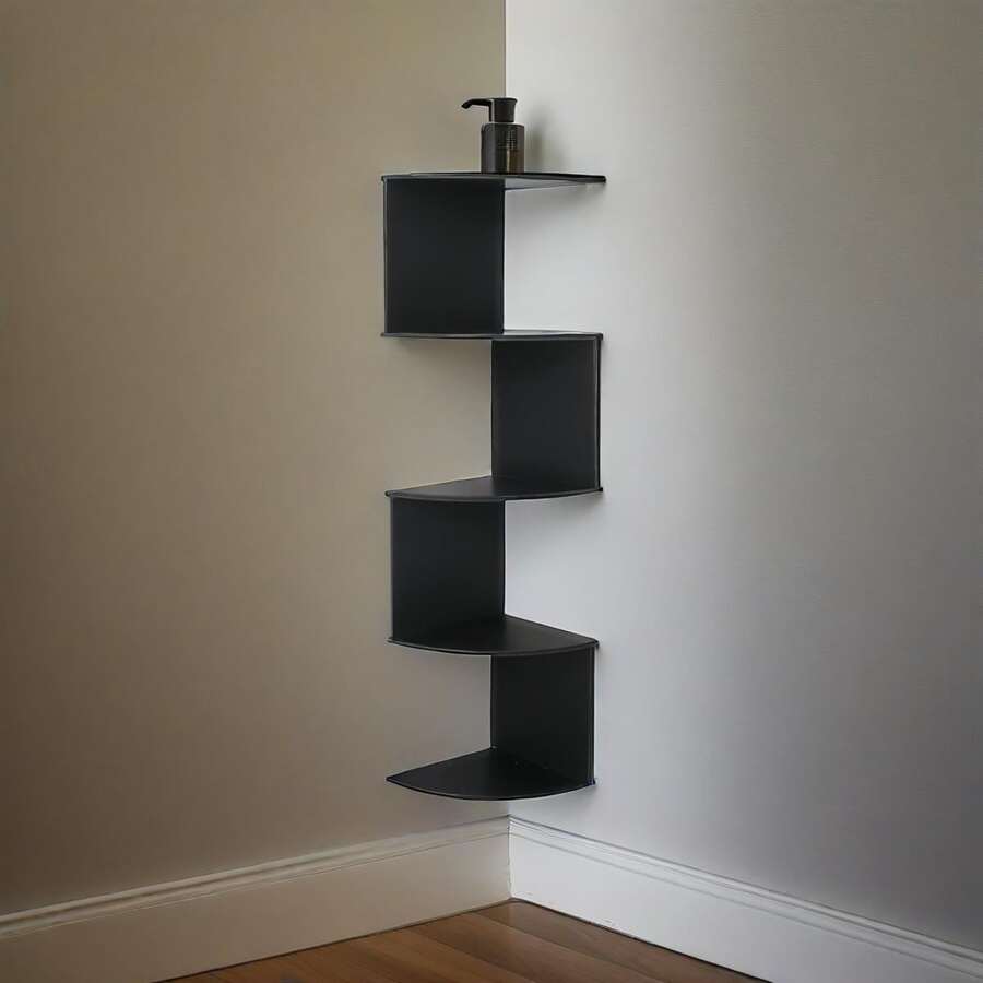 5-Layer PVC Wall-Mounted Corner Floating Bookshelf - 33inch L-Shaped Space-Saving Storage Rack, No Drilling Installation Required, Durable And Easy To Clean, Modern Design Suitable For Living Room, Bedroom - 黑色 - 查看 1