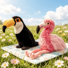 Muñeco de peluche de flamenco de 35cm/13.78", Muñeco de peluche de tucán de 22cm/8.66", Cómodo y sin desprendimiento, Regalo perfecto para cumpleaños de niños o eventos de celebración. Adecuado para decoración navideña, fiesta temática, regalo de cumpleaños, Navidad, decoración de escritorio de oficina en casa. - Multicolor - Ver 2