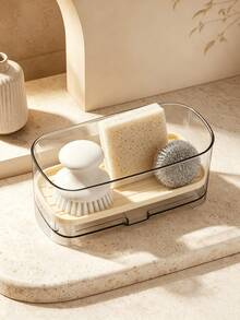 Transparent Self Draining Sink Organizer Rack With Removable Tray Sponge Holder Suitable For Kitchen Countertop Used For Storing Sponges Brushes Scrubbers Kitchen Sink Drain Basket And Stopper Kitchen Home Decor Bathroom Accessories - Multicolor - View 2