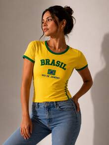 Women's Shirt Brazil Y2K – Long Baby Look - 黃色的 - 查看 4