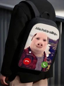 2pcs Set: Funny John Pork Backpack, Niche Pig God Expression Brooch Phone Screen Backpack, Portable Campus Student Stationery Book Storage Bag, Travel Bag - Multicolor - View 5