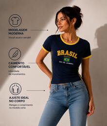 Women's Brazil Y2K Shirt – Long Baby Look - Navy Blue - View 5