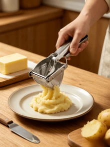 1pc Labor-Saving Clip-On Potato Masher With Fine Perforated Filter Screen, Manual Grinder And Crusher For Fruits And Vegetables To Make Baby Complementary Food. - Multicolor - View 3