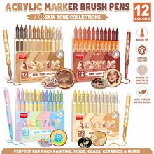 GuangNa 12/24 Acrylic Paint Markers , Skin Color Brush Tip Acrylic Paint Pens For Pumpkin Paint, Rock Painting, Wood, Glass, Paper, Coloring Book, Ceramic, Canvas, DIY Crafts, Water-Based Ink - Sets - View 3