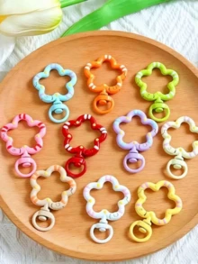 10/6pcs Flower-Shaped Spring Clasps, Colorful Enamel Metal Keyring Clips With Open Rings, DIY Jewelry Accessories For Bag Charms - Multicolor - View 4