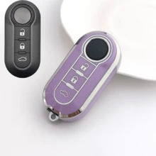 Suitable For Fiat 500/Panda/Punto/Panda 3-Button Car Key Cover, Luxury Electroplated Full Coverage Anti-Scratch Anti-Drop TPU Protective Shell, Unisex Fashion Button Style Key Fob Accessory, Car Key, Auto Accessory, Key Cover - Fiat - View 1