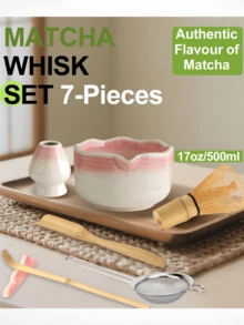 Set Teh Matcha Jepang 1/4/5/7 buah, Termasuk Mangkuk Matcha Keramik, Pengaduk Bambu, Sendok Teh, Saringan Teh, Set Upacara Teh Lengkap, Kemasan Kotak Hadiah - merah muda dan putih - View 9