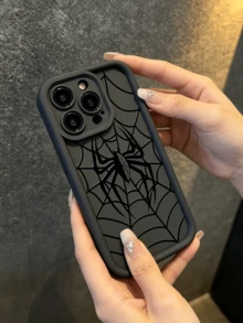 Black Spider Web Pattern TPU Phone Case, Shockproof Flexible Protective Cover, Cool Spider Design Precise Camera Cutout Slim Anti-Scratch Cell Phone Shell Compatible For IPhone 12/13/14/15/16 Pro Max - Black - View 3