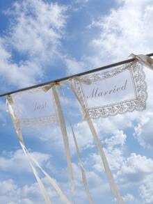 1 Set Bride & Groom/Wedding Chair Back Decor, Elegant Lace Chair Back Decoration With White Satin Ribbon, Romantic Outdoor Ceremony Reception Chair Cover, Country Garden Wedding Bride Table Decor, Wedding Party/Sweetheart Table Party Decoration, Aesthetic - View 15