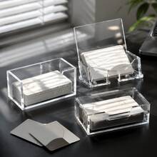 1pc Acrylic Desktop Storage Card Box, Plastic Business Card Holder For Office Supplies, Back To School Season - Multicolor - View 1