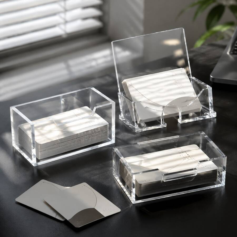 1pc Acrylic Desktop Storage Card Box, Plastic Business Card Holder For Office Supplies, Back To School Season - Multicolor - View 1