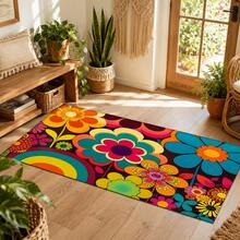 1pc Colorful Floral Print Pattern, Long Runner Mat Series, Living Room Floor Mat, Entryway Door Mat, Indoor Entrance Mat, Bedroom Bedside Mat, Kitchen Floor Mat, Kitchen Long Runner Mat, Suitable For Living Room, Laundry Room, Bathroom - Multicolor - View 2