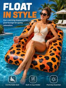 Inflatable Square Pool Float Chair Leopard Print Water Lounge Seat With Mesh Center Durable PVC Air Sofa For Pool Beach Summer Party - A - View 5
