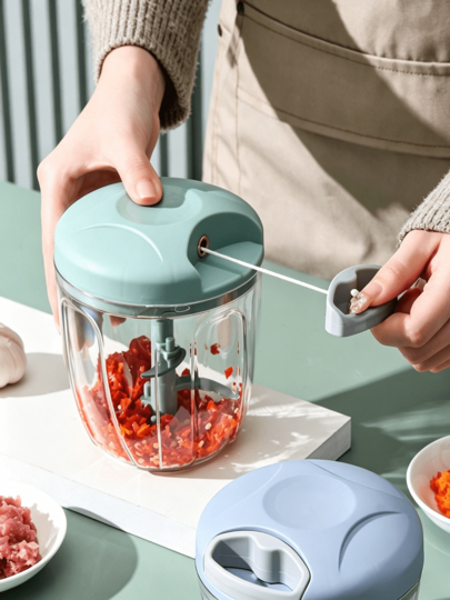 1pc Manual Pull-Cord Food Processor With Thickened Transparent Container, Easy-To-Clean Vegetable Chopper And Meat Grinder Bowl, A Grinding Tool For Baby Complementary Food And Garlic Paste.
