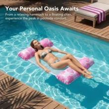 Hamac gonflable multifonction 4-en-1, convient aux adultes pour la piscine, la plage et les activités nautiques, lit flottant de piscine multifonction en PVC, fonction chaise longue et radeau, idéal pour les voyages et la piscine à domicile - Monstera - Voir 4