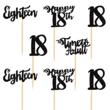 12pcs Creative Shiny Black 18th Birthday Sweet 16 30th Birthday Happy Birthday Cupcake Toppers Decorations 18th Anniversary Birthday Party Decor - Multicolor - View 4